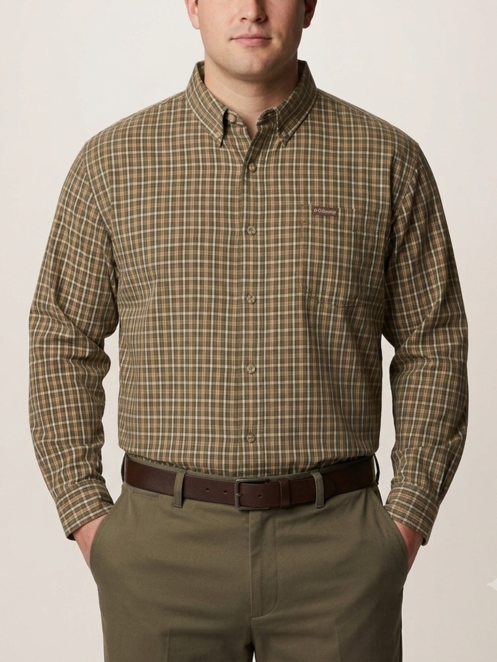 Columbia Sportswear Men’s L Plaid Button Down Shirt Brown Tan Vintage